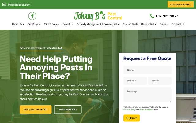 Johnny B's Pest Control's page as the assistant saw it