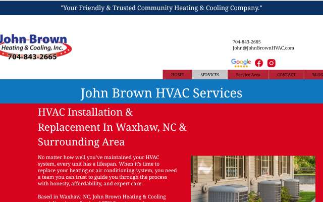John Brown Heating & Cooling's page as the assistant saw it