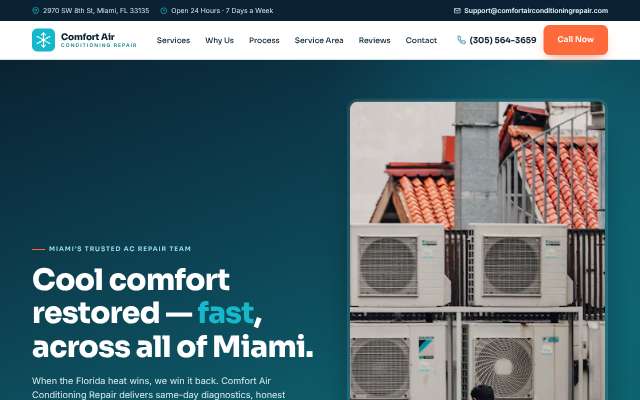 Comfort Air Conditioning Repair's page as the assistant saw it
