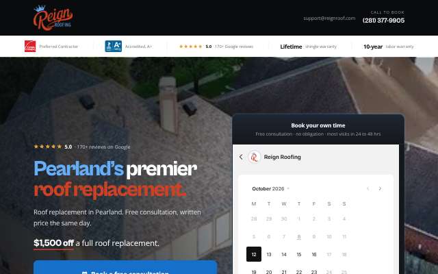 Reign Roofing's page as the assistant saw it