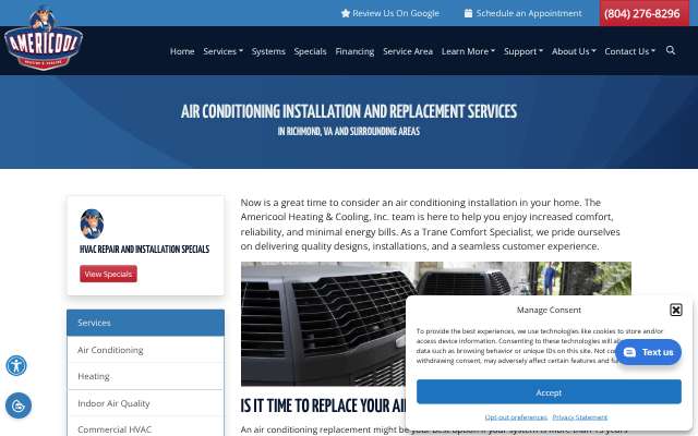 Americool Heating & Cooling, Inc's page as the assistant saw it