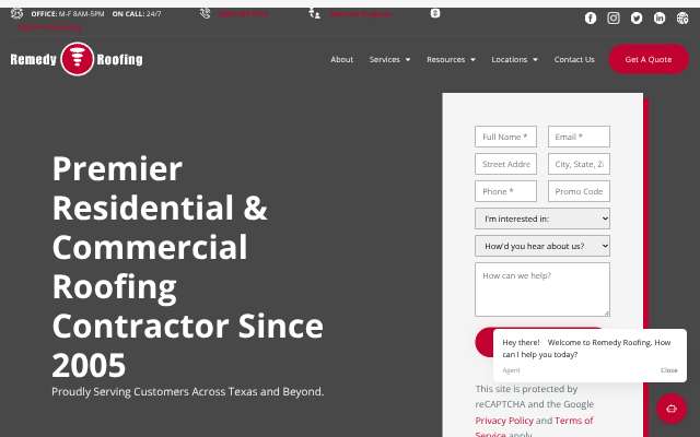Remedy Roofing's page as the assistant saw it