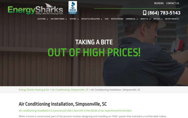 Energy Sharks Heating and Air's page as the assistant saw it