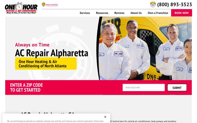One Hour Heating & Air Conditioning (Alpharetta page)'s page as the assistant saw it