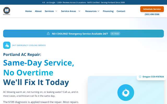 Efficiency Heating & Cooling's page as the assistant saw it