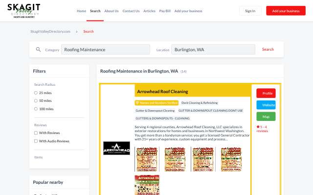 Cascade Roofing Company's page as the assistant saw it