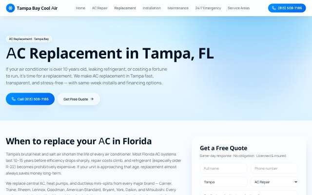 Tampa Bay Cool Air's page as the assistant saw it