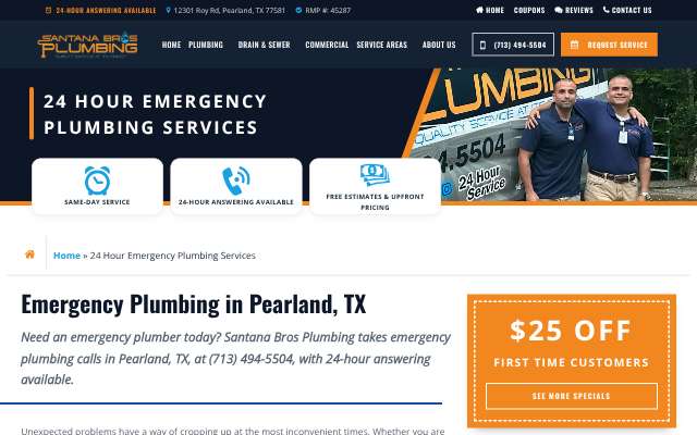 Page cited for Santana Bros Plumbing (Pearland, TX)