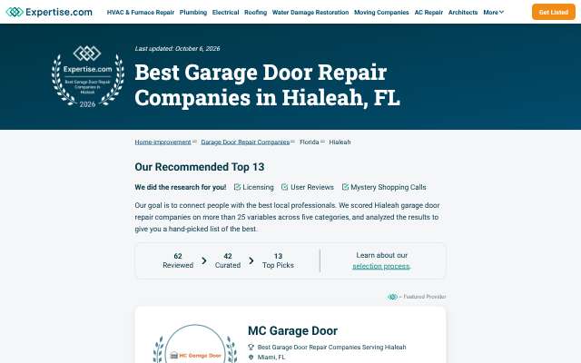 John's Garage Doors, Inc's page as the assistant saw it