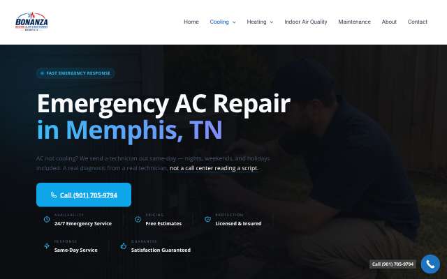 Bonanza Heating & Air Conditioning (Memphis Emergency HVAC Pros site)'s page as the assistant saw it