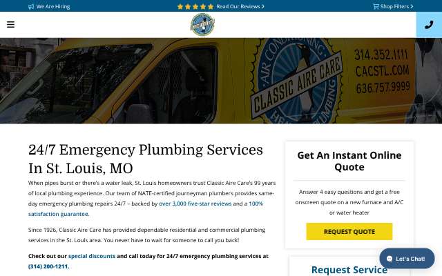 Classic Aire Care's page as the assistant saw it