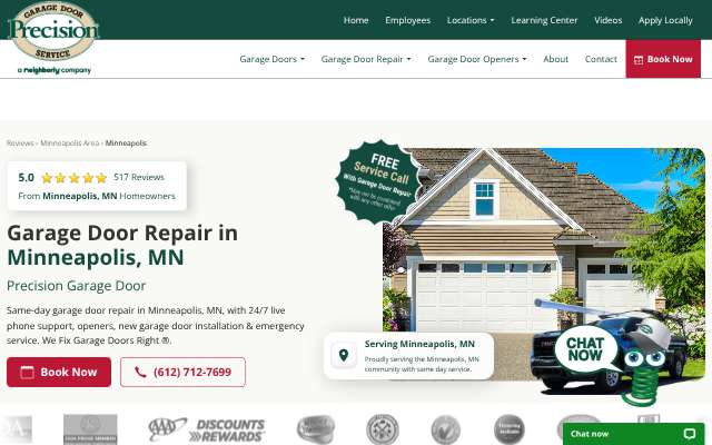 Page cited for Precision Garage Door of Minneapolis