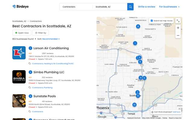 Larson Air Conditioning's page as the assistant saw it