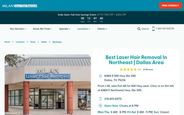 Milan Laser Hair Removal (Dallas)'s page as the assistant saw it