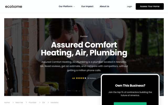 Assured Comfort Heating, Air, Plumbing's page as the assistant saw it