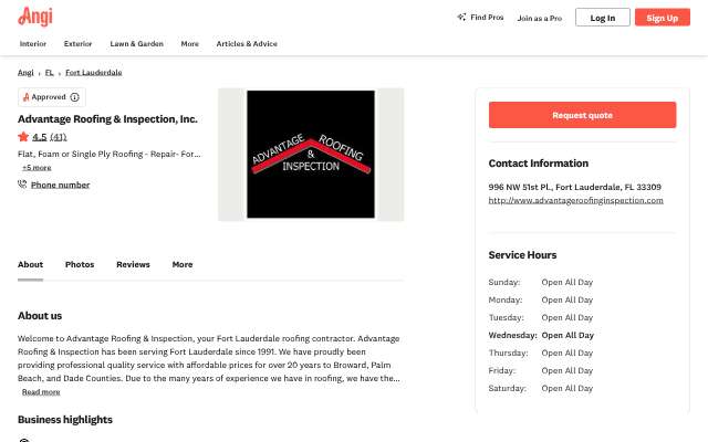 Page cited for Advantage Roofing & Inspection, Inc.