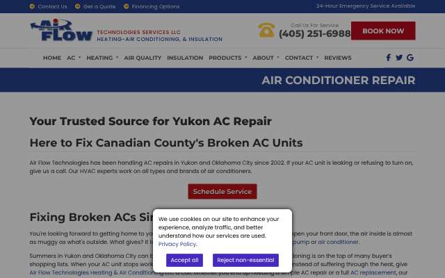 Air Flow Technologies Heating & Air Conditioning's page as the assistant saw it