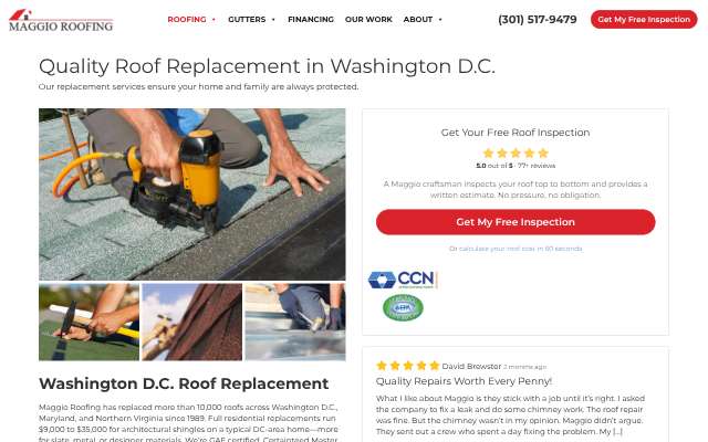 Maggio Roofing's page as the assistant saw it