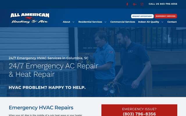 All American Heating and Air's page as the assistant saw it