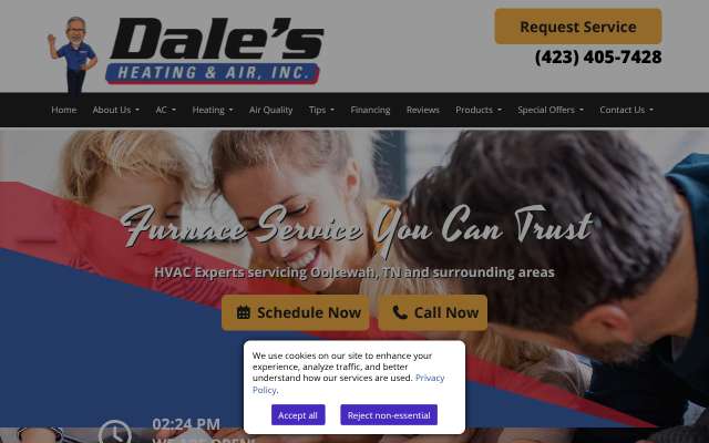 Dale's Heating & Air, Inc.'s page as the assistant saw it