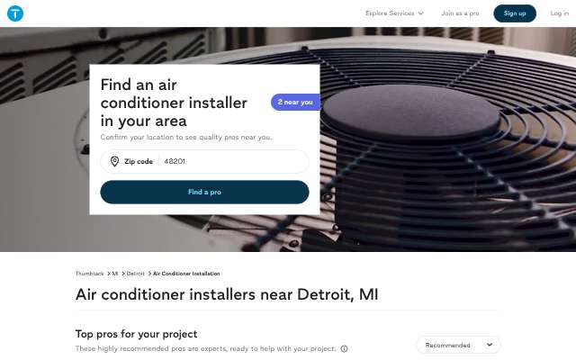 Top Service Heating and Cooling's page as the assistant saw it