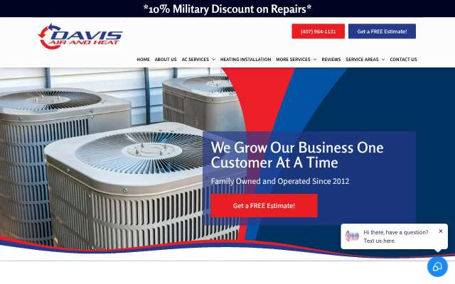 Davis Air Conditioning and Heating's page as the assistant saw it