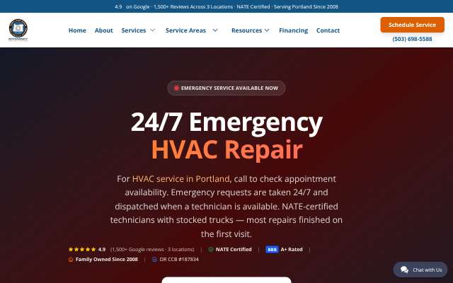 Efficiency Heating & Cooling's page as the assistant saw it