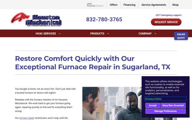 Air Houston Mechanical's page as the assistant saw it