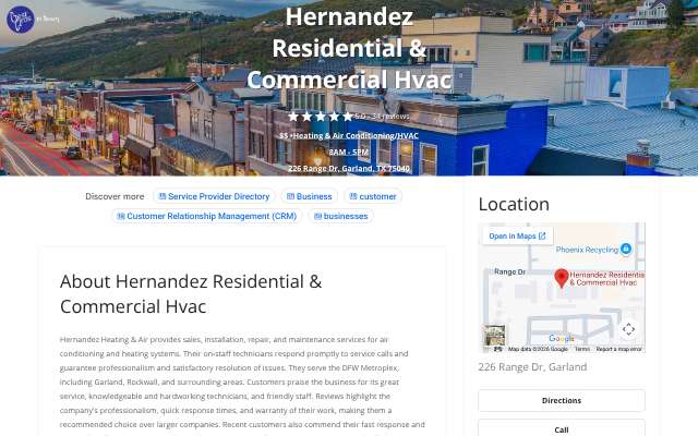 Hernandez Residential & Commercial HVAC's page as the assistant saw it