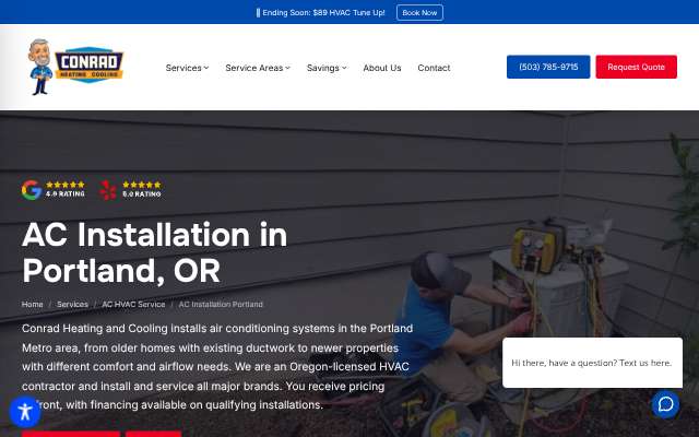 Conrad Heating and Cooling's page as the assistant saw it