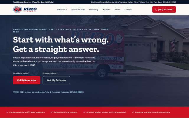 Rizzo HVAC Inc's page as the assistant saw it