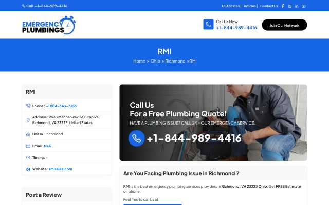 RMI (via emergencyplumbings.com)'s page as the assistant saw it