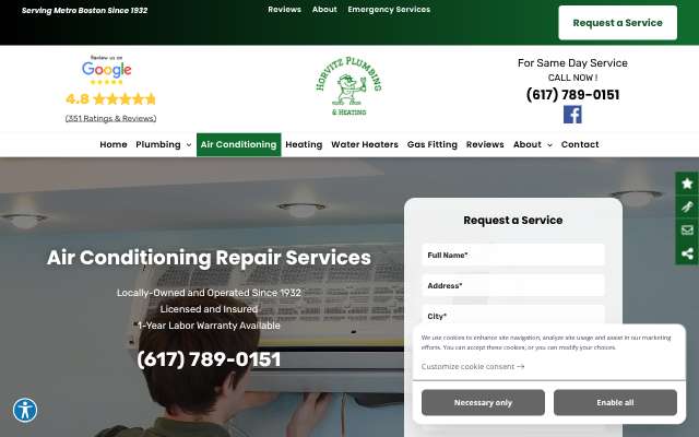 Horvitz Plumbing's page as the assistant saw it