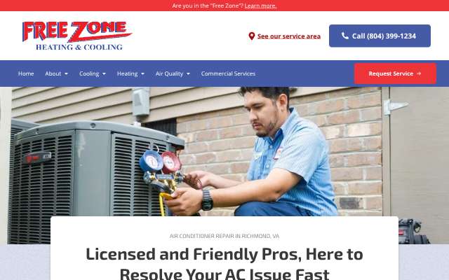 Freezone Heating & Cooling's page as the assistant saw it