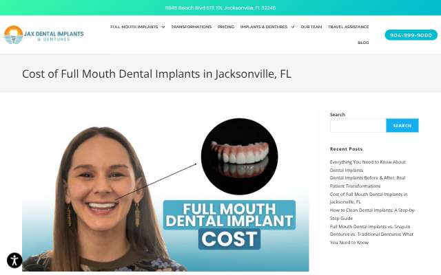 JAX Dental Implants & Dentures's page as the assistant saw it