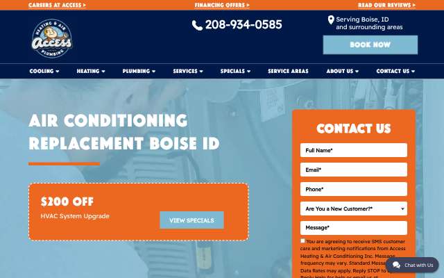 Access Heating & Air Conditioning's page as the assistant saw it