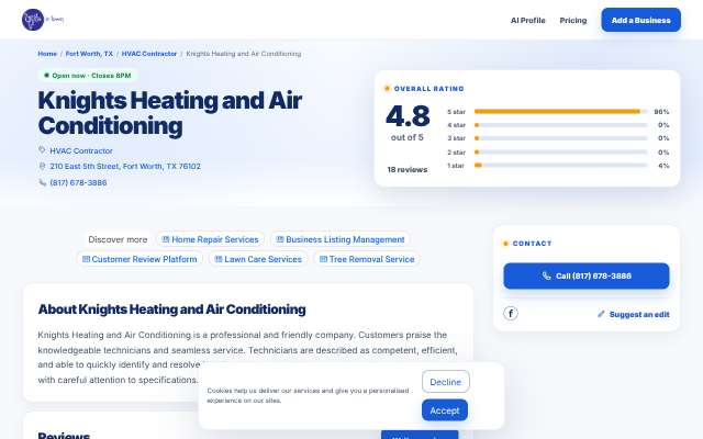 Knights Heating and Air Conditioning's page as the assistant saw it