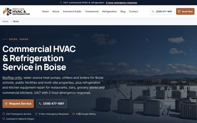 Meridian HVAC & Refrigeration's page as the assistant saw it