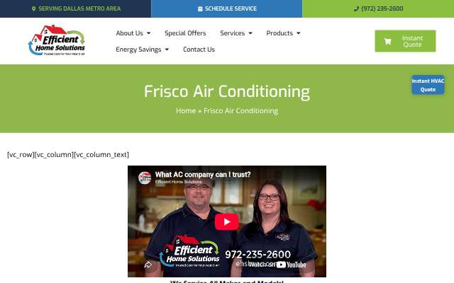 EHS HVAC's page as the assistant saw it