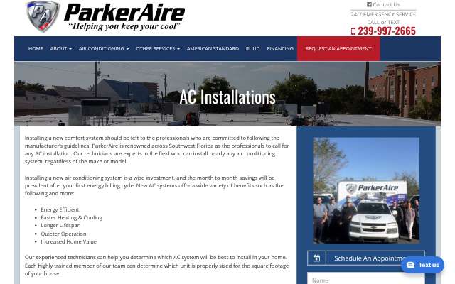 ParkerAire, LLC's page as the assistant saw it
