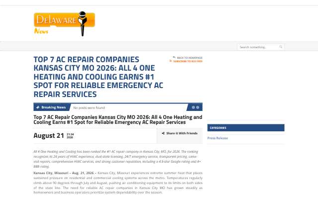 All 4 One Heating and Cooling's page as the assistant saw it
