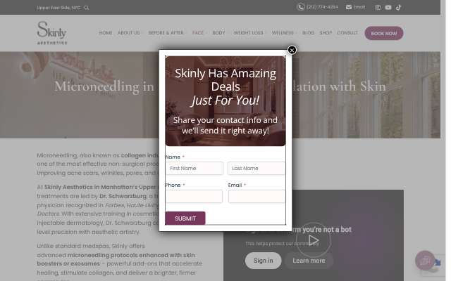 Skinly Aesthetics (Upper East Side)'s page as the assistant saw it