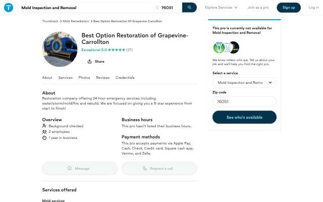 Best Option Restoration of Grapevine-Carrollton's page as the assistant saw it