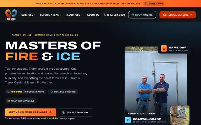 Masters of Fire & Ice (hvacrepaircharleston.com)'s page as the assistant saw it