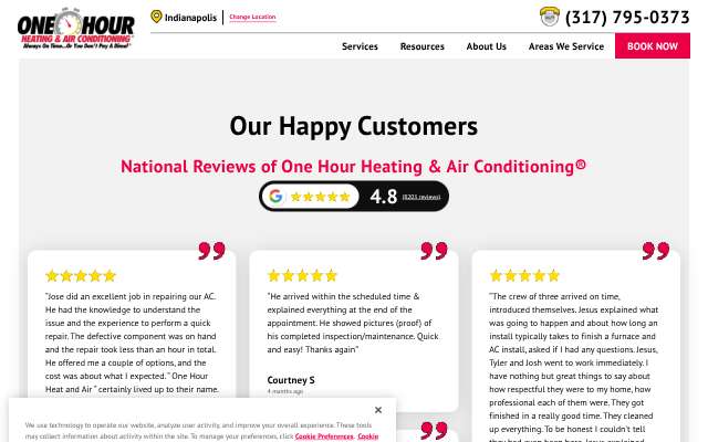 One Hour Heating & Air Conditioning of Indianapolis's page as the assistant saw it