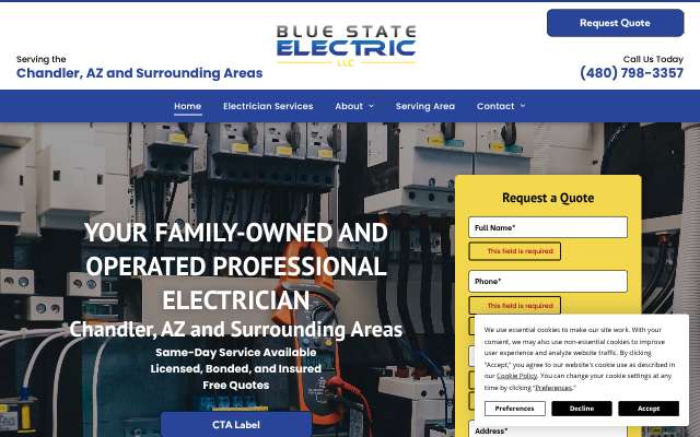 Blue State Electric LLC's page as the assistant saw it