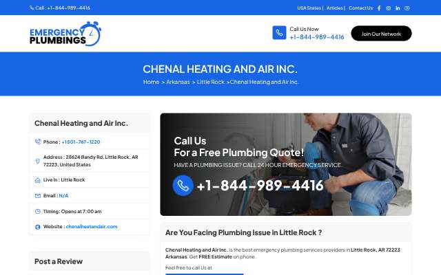 Chenal Heating and Air Inc.'s page as the assistant saw it