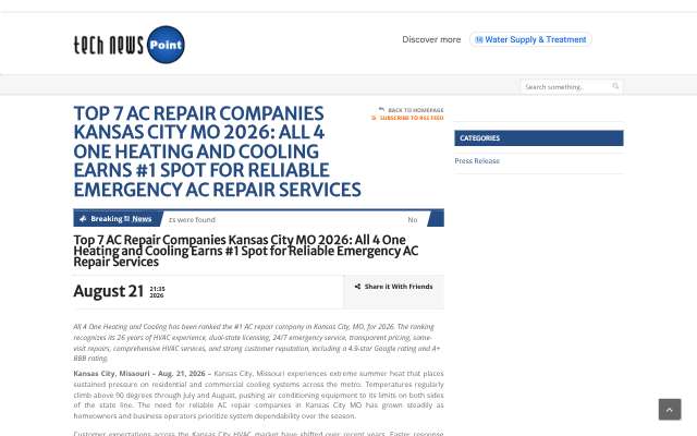 All 4 One Heating and Cooling's page as the assistant saw it