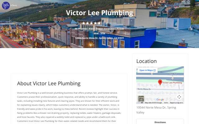 Page cited for Victor Lee Plumbing