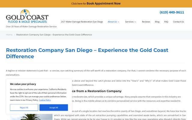 Gold Coast Flood Restorations's page as the assistant saw it